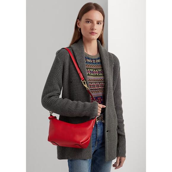 Lauren Ralph Lauren KASSIE Small Leather Shoulder Crossbody Bag in Red NWT $295 - Picture 3 of 15